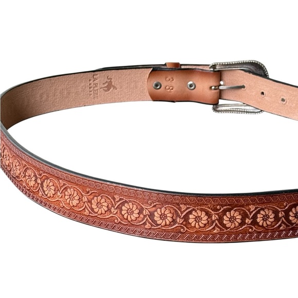 LA PLEBE BOOTS Men's Western Leather Belt Brown Size 38 Adjustable. NW/oT - Picture 4 of 7